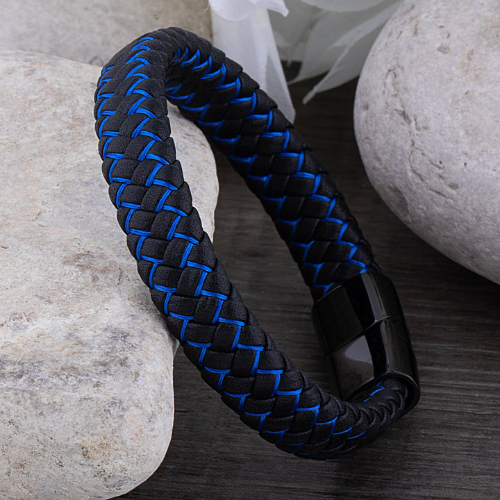 Drune | Coole Lederarmband mit Schwarz und Blau Detail