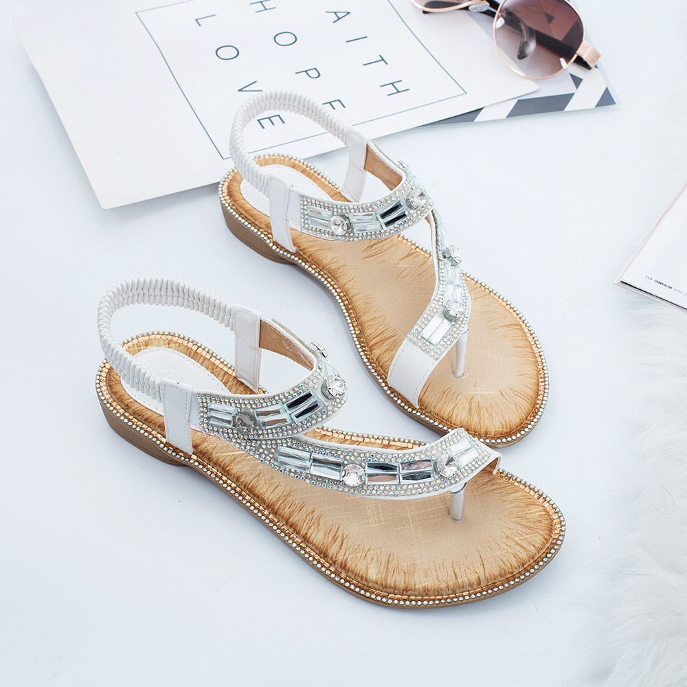 Drune | Cross Border Strass T-Strap Flache Sandale