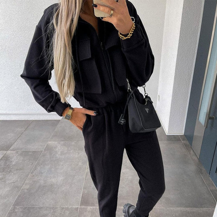 Drune | Herbst Casual Cargo - Sportanzug Mode Frau - Jacke und lange Hose mit Reißverschluss
