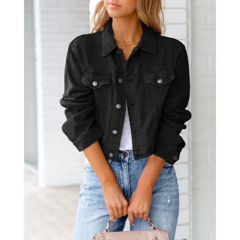 Drune | Kurze Taschenjacke Mode Streetwear Einfache Knopf Trend Frauen Denim Jacken Lange Ärmel Herbst Neu Denim Denim Jacken