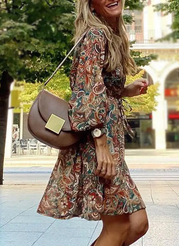 Drune | Bedrucktes Boho-Kleid mit langen Ärmeln für Frauen