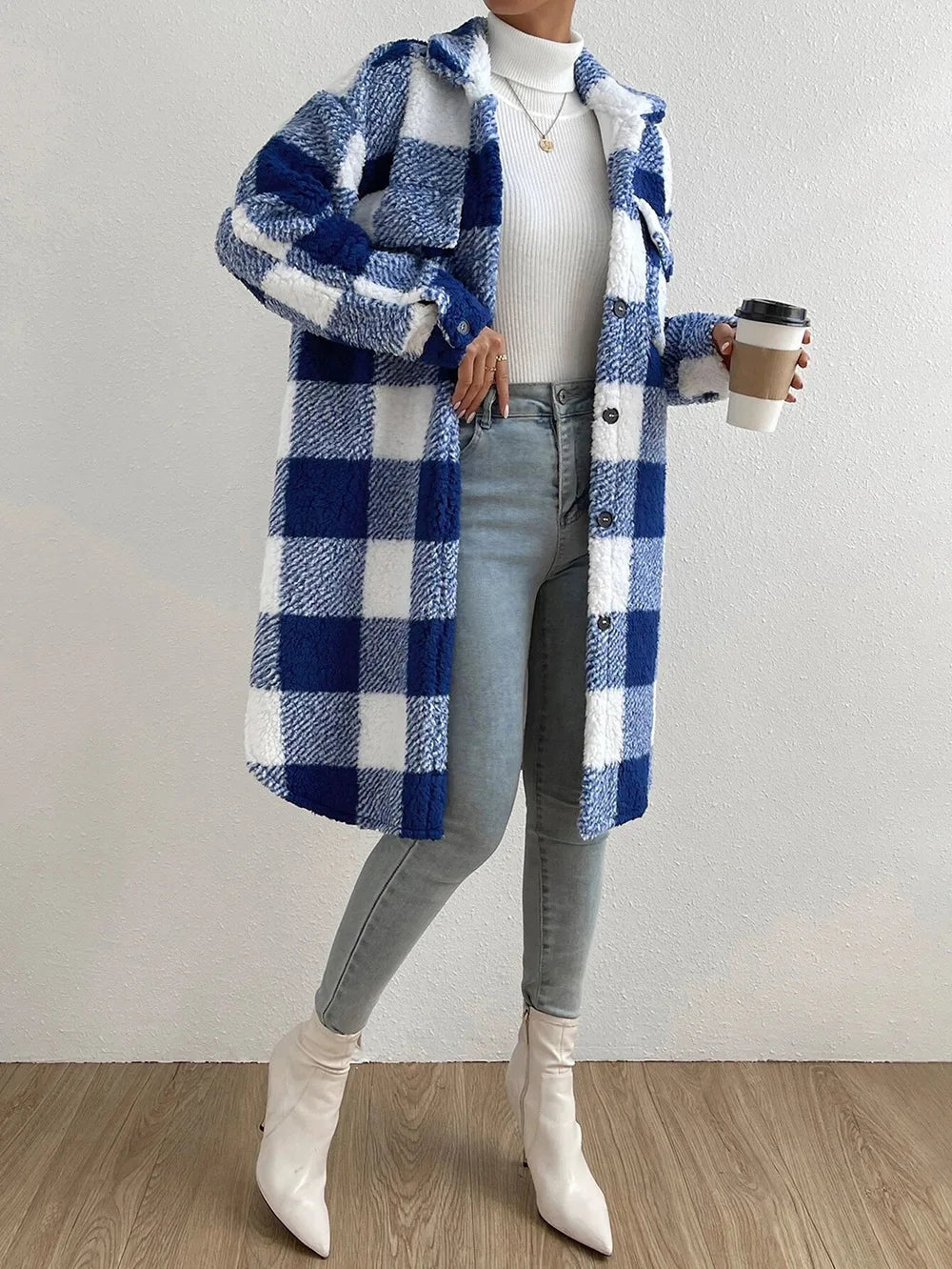 Drune | Langer kariert Fleece-Mantel