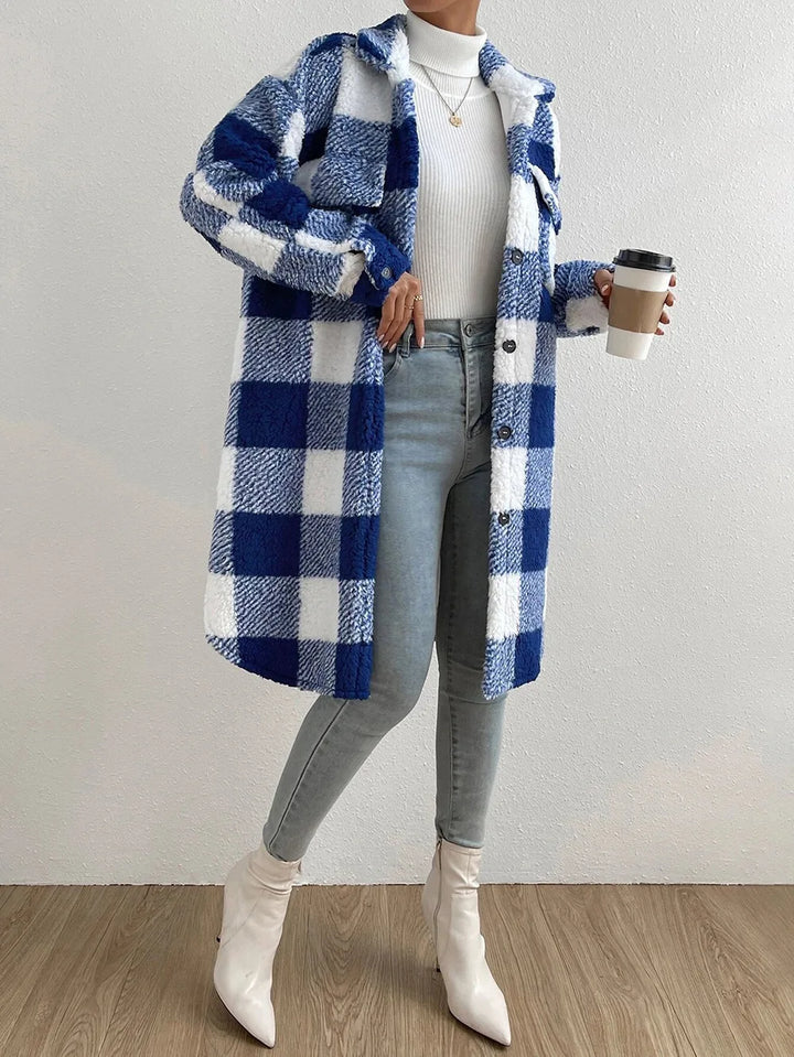 Drune | Langer kariert Fleece-Mantel