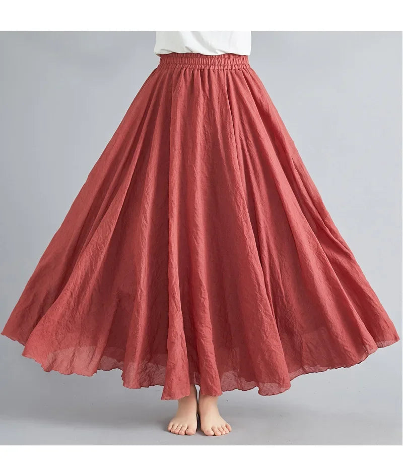 Drune | Mode Baumwolle Leinen Kleidung Frauen Röcke Maxi Y2K Elegant Strand Saia Ropa Mujer Lässiges Kleid Boho Lange Röcke Faldas Harajuku