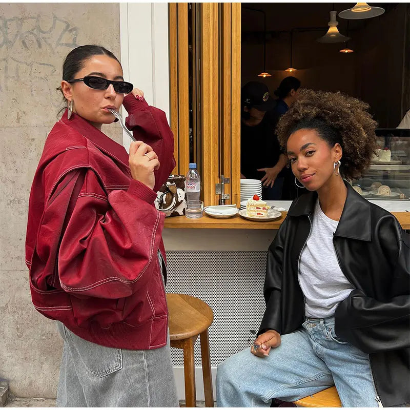 Drune | Vintage-Lederblouson in Übergröße für Damen