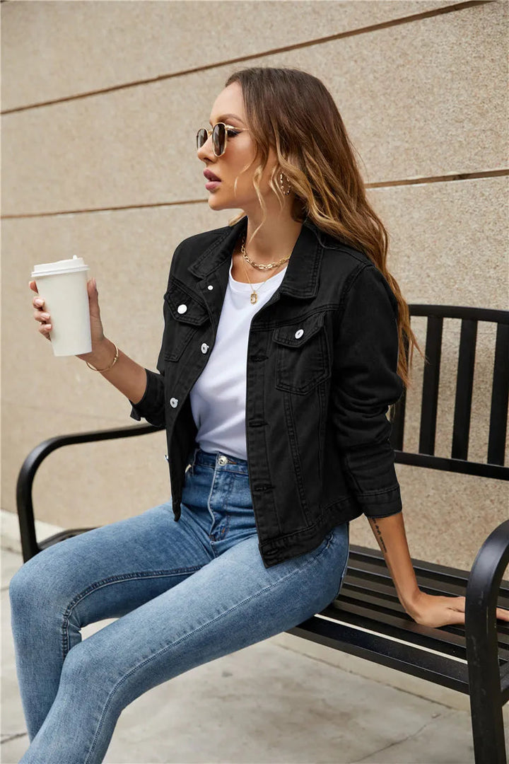 Drune | Langärmelige Reverskragen Denim Jacke mit Taschen