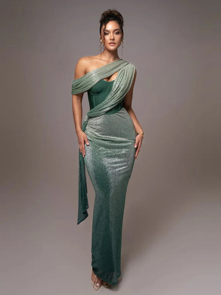 Drune | Glitzer Rückenfrei Abend Maxi Kleid