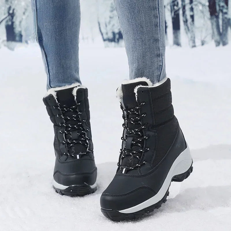 Drune | Schnee Boots Knöchelhoch mit Kunstpelz Gefüttert Schnürung Plateausohle Wasserabweisend