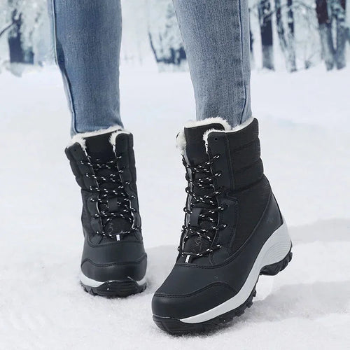 Drune | Schnee Boots Knöchelhoch mit Kunstpelz Gefüttert Schnürung Plateausohle Wasserabweisend