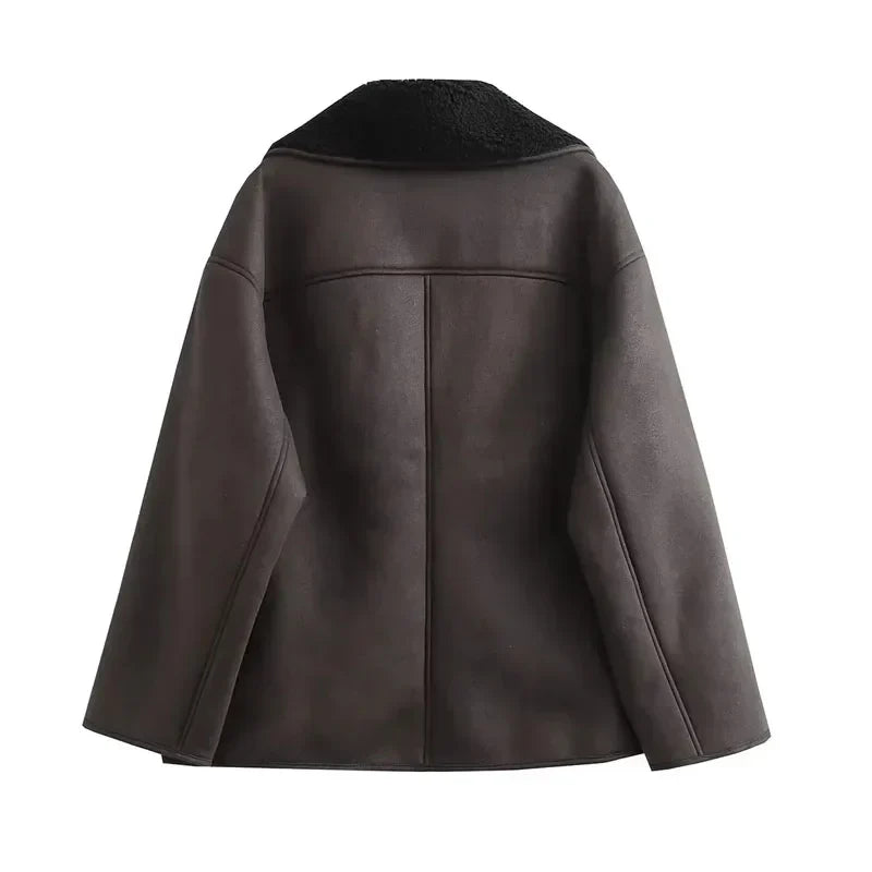Drune | Damen Leder Winterjacke Plüschfutter