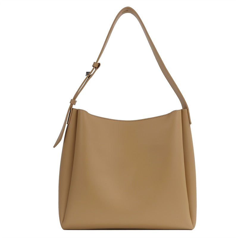 Drune Hochwertige Damen Shopper Große Kapazität Schultertasche Reine Farbe Breiter Riemen Weiches PU-Leder