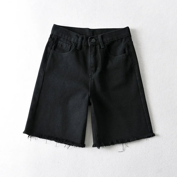 Drune | Frauen Hohe Taille Breite Bein Denim Shorts Mädchen Sommer Mode Streetwear Lässig Einfarbig Weibliche Lockere Stretch Jeans