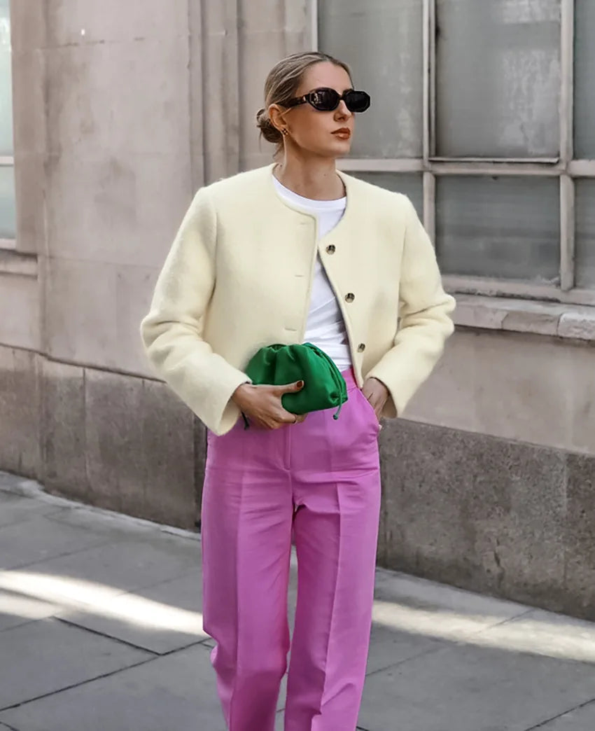 Drune | Cropped Jacke Wollmischung Boxy Fit Kragenlos Minimalistisches Design