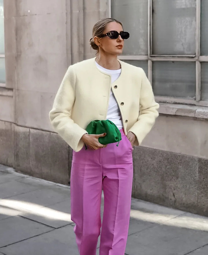 Drune | Cropped Jacke Wollmischung Boxy Fit Kragenlos Minimalistisches Design