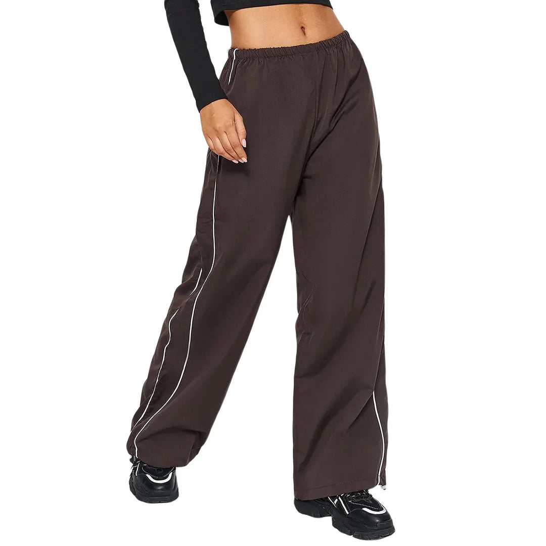 Drune | Frauen Y2K Elastischer Taillen Cargo Hosen Locker Einfarbige Jogginghosen Trainingshose mit Taschen Streetwear