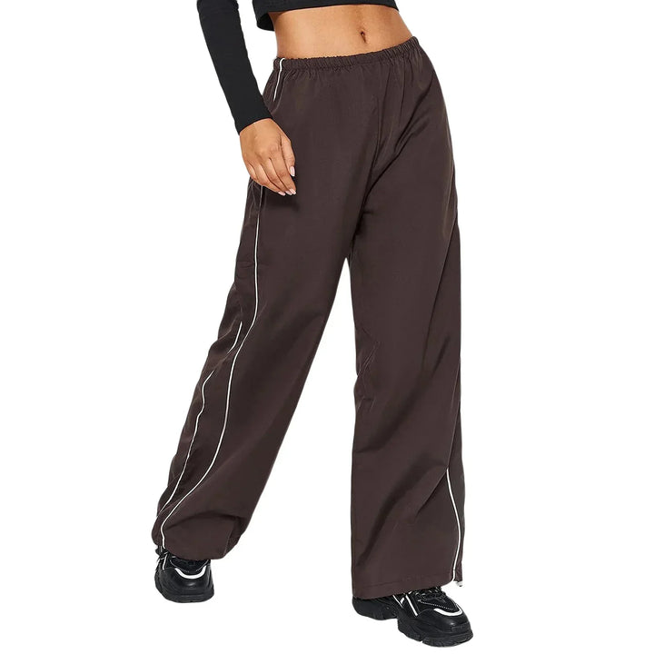 Drune | Frauen Y2K Elastischer Taillen Cargo Hosen Locker Einfarbige Jogginghosen Trainingshose mit Taschen Streetwear
