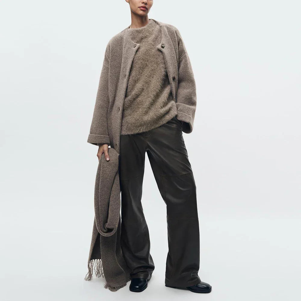 Drune | Bequeme Damen-Cardigan mit Eingebautem Schal