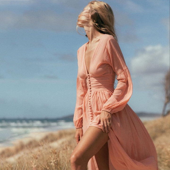 Drune | Laternenärmel Langes Splitkleid