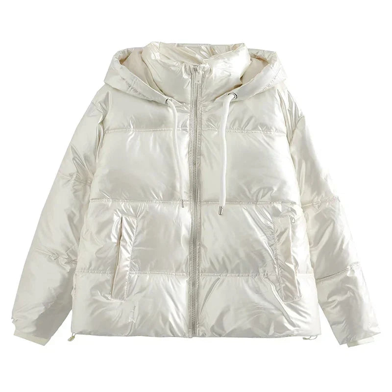 Drune | Metallische Winterjacke mit hohem Kragen und Kapuze für Frauen