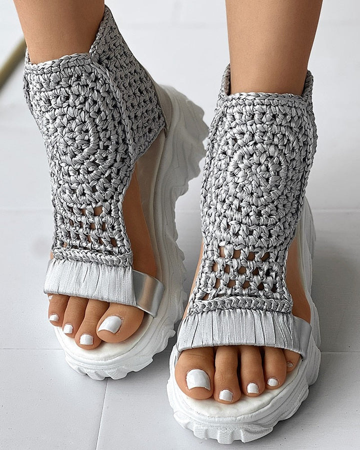 Drune Geflochtene Geometrie-Sandalen | Damen Sommer Keilsandalen