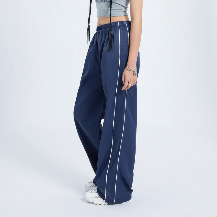 Drune | Frauen Y2K Elastischer Taillen Cargo Hosen Locker Einfarbige Jogginghosen Trainingshose mit Taschen Streetwear