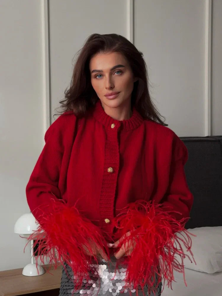 Drune | Schicke Feder Strickjacke