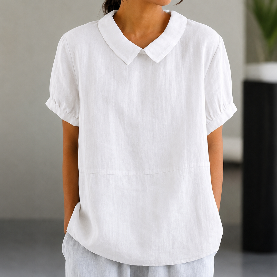 Drune | Bequeme Baumwoll Leinen Bluse mit Peter Pan Kragen