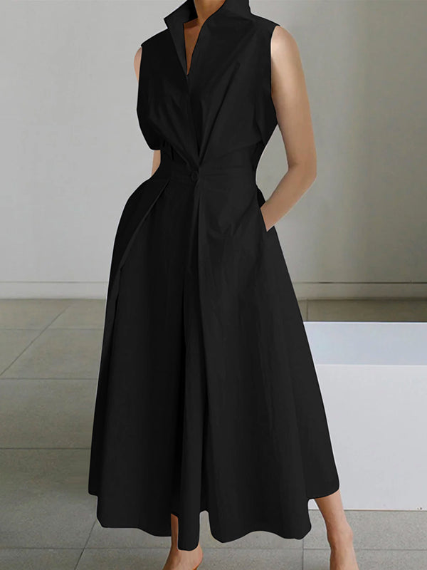 Drune | Weißes Hemdkragen Urban Baumwollkleid