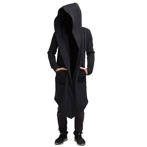 Drune | Lange Strickjacke Im Gothic Stil Mit Kapuze Für Herren