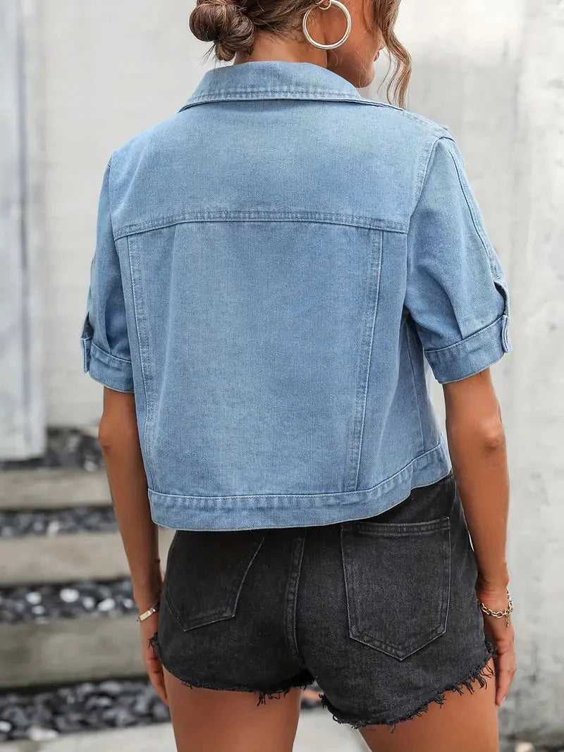 Drune | Denim Jacke Denim Hemd mit Kurzen Ärmeln für Damen