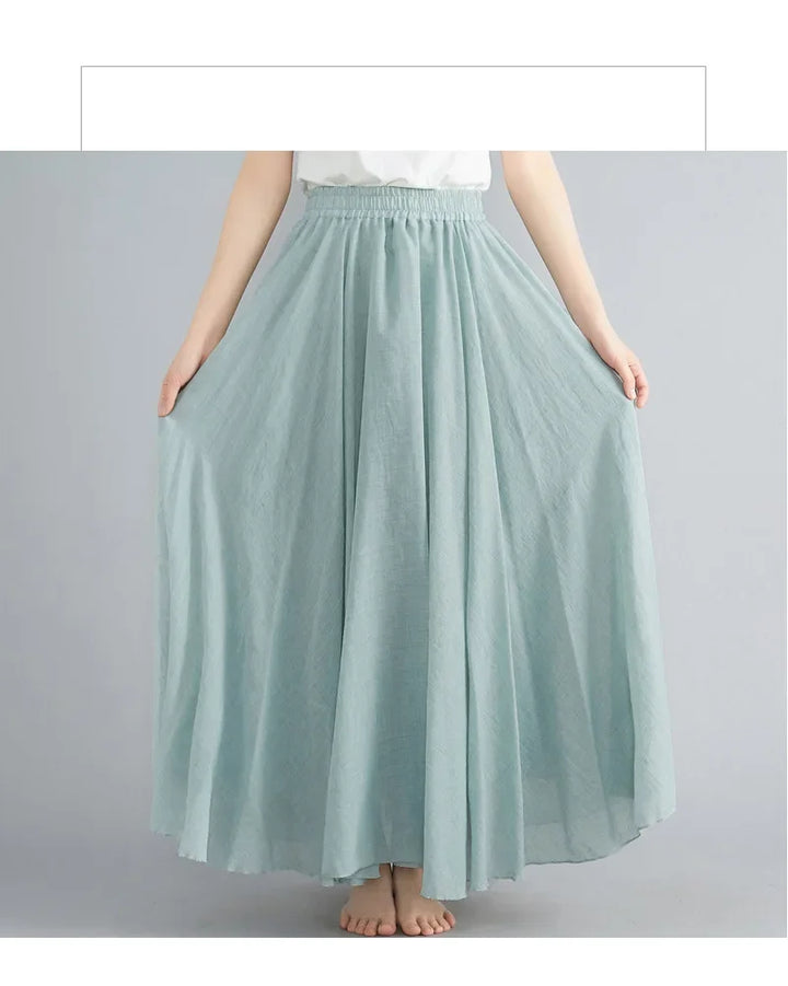 Drune | Mode Baumwolle Leinen Kleidung Frauen Röcke Maxi Y2K Elegant Strand Saia Ropa Mujer Lässiges Kleid Boho Lange Röcke Faldas Harajuku