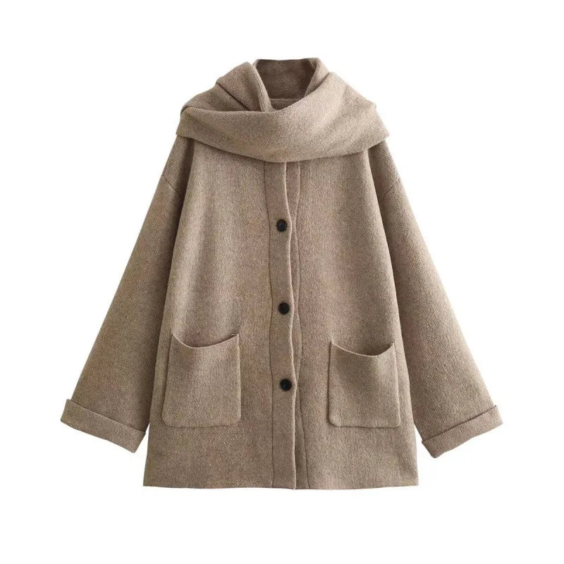 Drune | Bequeme Damen-Cardigan mit Eingebautem Schal