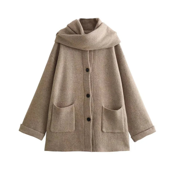 Drune | Bequeme Damen-Cardigan mit Eingebautem Schal