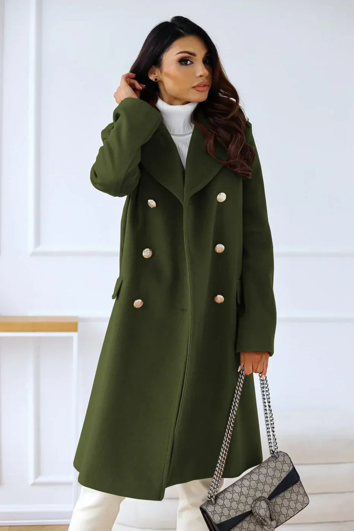 Drune | Damen Doppelreihiger Mantel - Wollmischung - Mittellang - Reverskragen - Elegante formelle Kleidung