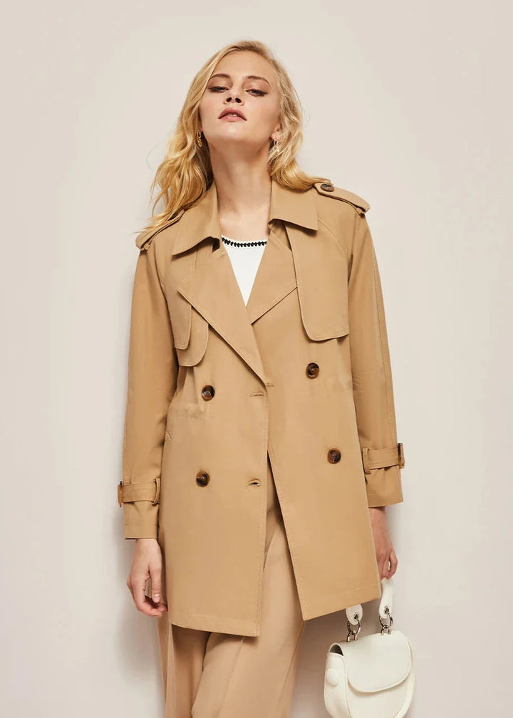 Drune | doppelte Reihe Knöpfe Trenchcoat für Damen - klassische lange Jacke