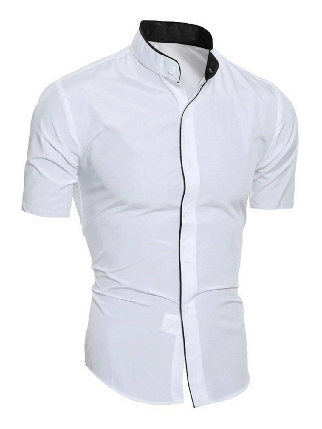 Drune | Herren Slim Fit Stehkragenhemd Kurzarm