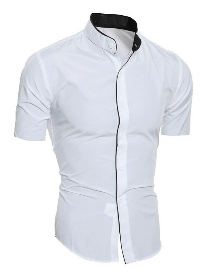 Drune | Herren Slim Fit Stehkragenhemd Kurzarm