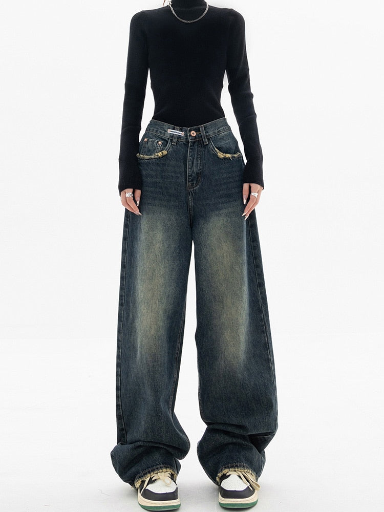 Drune - Trendy Baggy Wide Leg Jeans Damen | Jeans mit hoher Taille Lässige Streetwear
