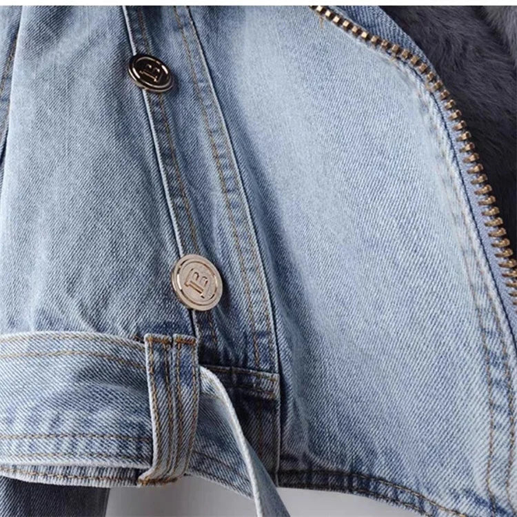 Drune | Jeansjacke mit Kunstfellkragen