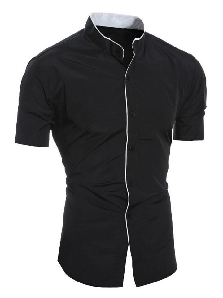 Drune | Herren Slim Fit Stehkragenhemd Kurzarm