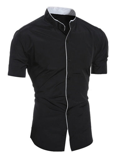 Drune | Herren Slim Fit Stehkragenhemd Kurzarm