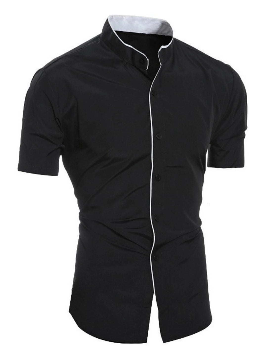 Drune | Herren Slim Fit Stehkragenhemd Kurzarm