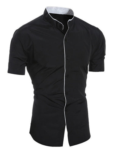 Drune | Herren Slim Fit Stehkragenhemd Kurzarm