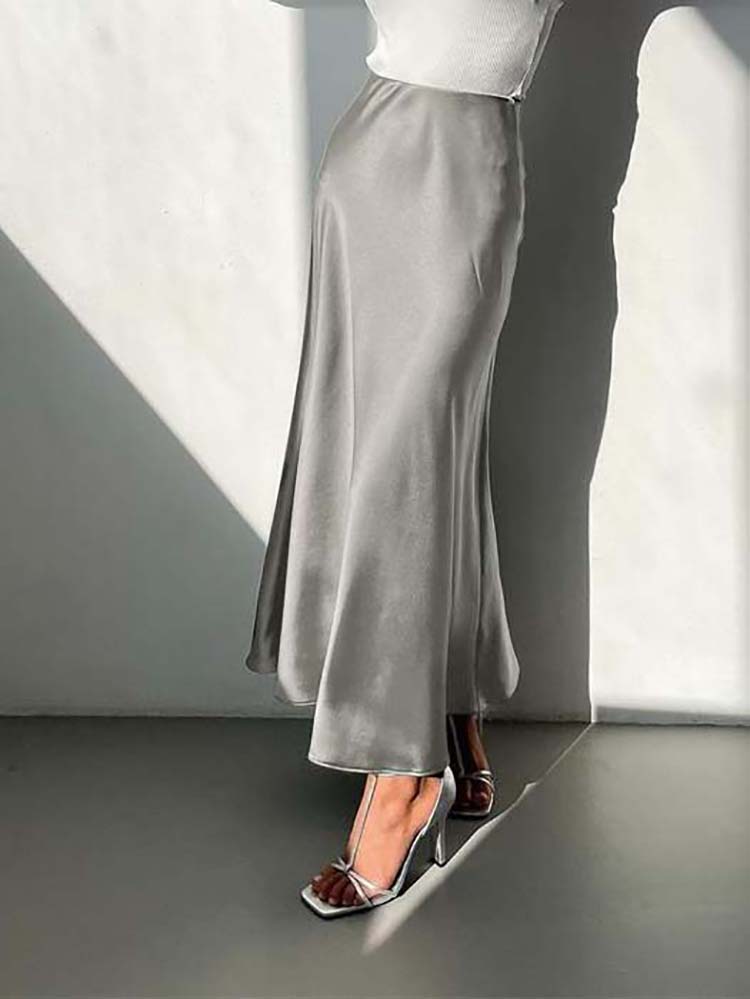 Drune | Satin-Midi-Rock mit Fließendem Design für Damen