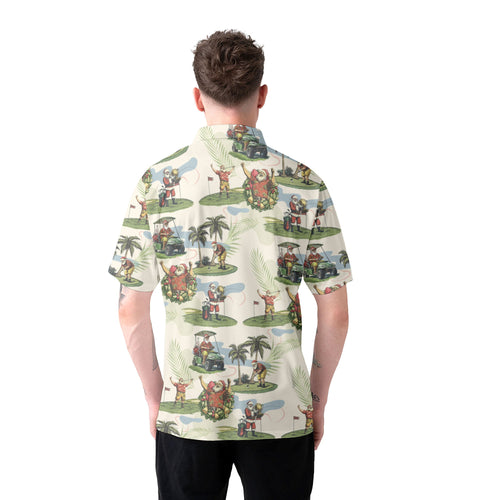 Drune | Herren Beige Santa Golf spielend Weihnachts Golf Polo Shirts