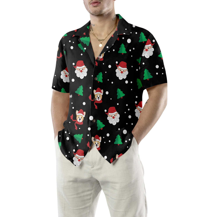 Drune | Santa Claus & Corgi Hawaii-Hemd, Lustiges Weihnachts-Corgi-Shirt, Beste Weihnachtsgeschenkidee