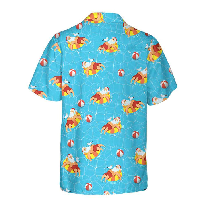 Drune | Santa Claus Im Schwimmbad Muster Hawaiian Shirt, Lustiges Santa Claus Shirt, Geschenk Für Weihnachten