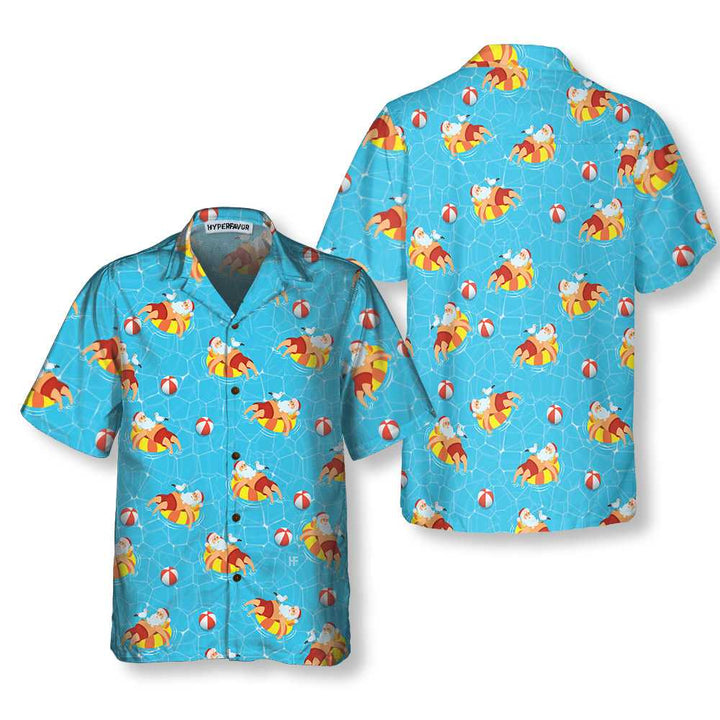 Drune | Santa Claus Im Schwimmbad Muster Hawaiian Shirt, Lustiges Santa Claus Shirt, Geschenk Für Weihnachten