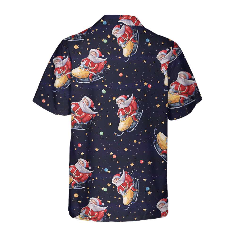 Drune | Santa Claus auf Schneemobil Weihnachts-Hawai-Shirt, Lustiges Santa Hawaiian Shirt für Männer