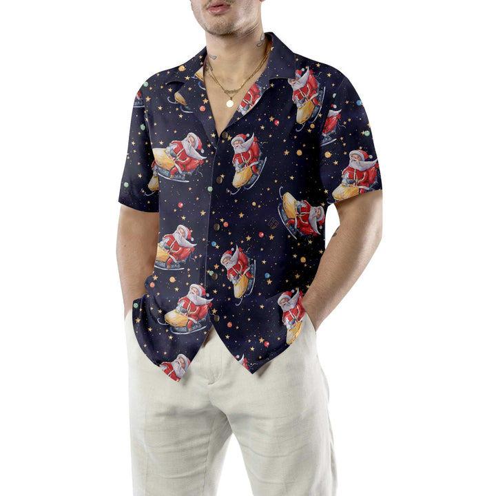 Drune | Santa Claus auf Schneemobil Weihnachts-Hawai-Shirt, Lustiges Santa Hawaiian Shirt für Männer
